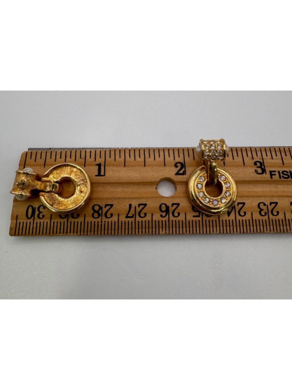 Swarovski Door Knocker Earrings Gold Tone Rhinestone Dangle Signed VTG Pierced - Picture 7 of 7